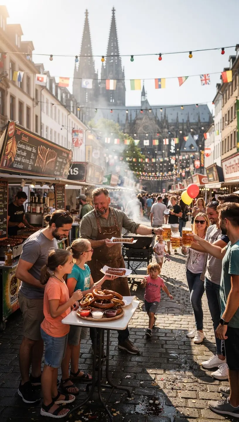 Ein Reisender plant seine Route mit einer Karte von deutschen Sehenswürdigkeiten.